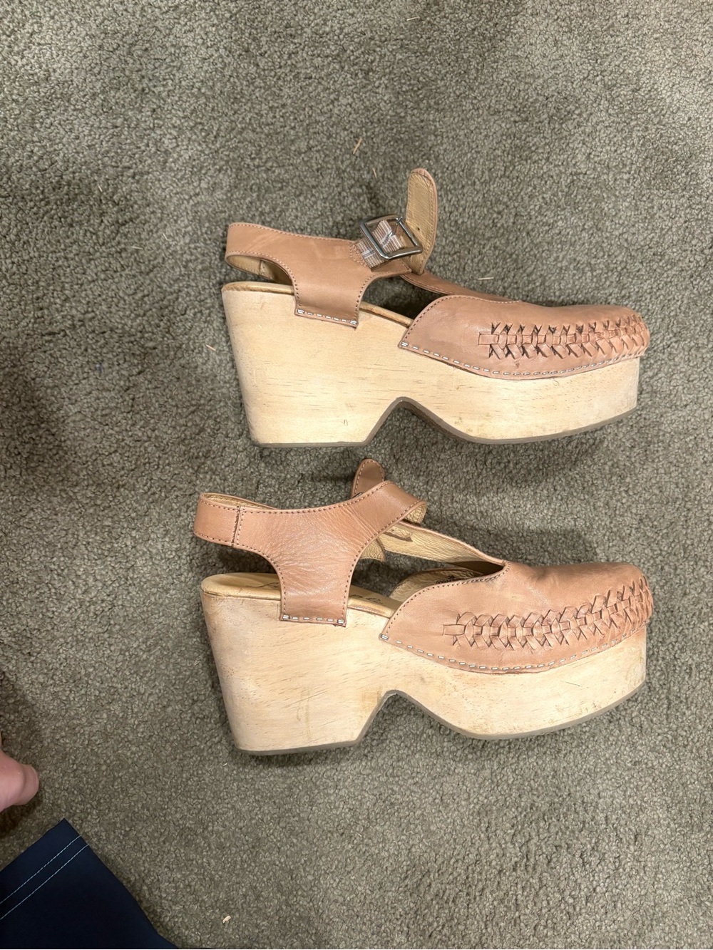 Free People Tan Leather Woven Platform Clogs